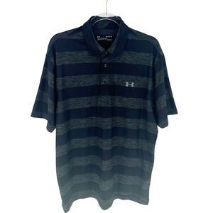 Under Armour Shirt Mens XL Black Gray Striped Heatgear Loose Golf Performance